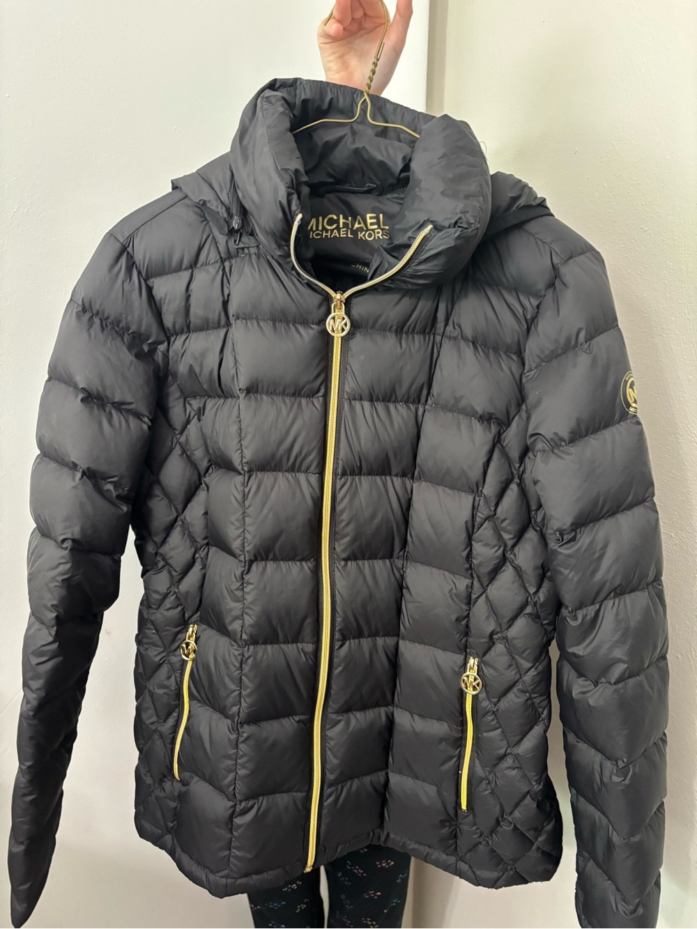Michael Kors Black Quilted Puffer Jacket with Gold Hardware
